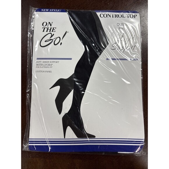 On The Go! Light Support Control Top Pantyhose In Black Size Queen Nylon/Spandex - Picture 1 of 5